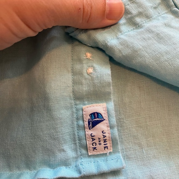 Janie and Jack Shirt Youth Boys Size 5 Blue 100% Linen Button Up Picture Beach - Picture 5 of 8